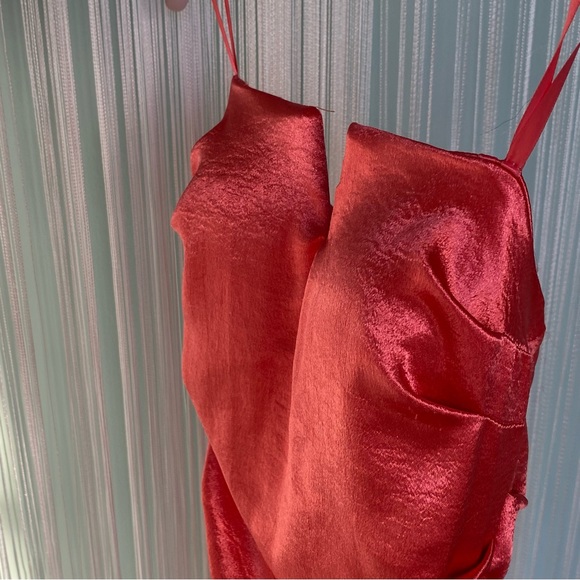 Coral Satin Ruched Strapless Dress - Picture 6 of 17